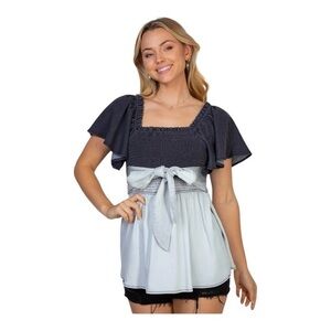 White Birch Ombré Smocked Ruffle Sleeve‎ Top size L